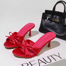 Sweet Bow Slippers for Women 2025 New Summer Thin Heel Flip-flops Versatile Pointed Toe Open Toe High Heel Cool Mop