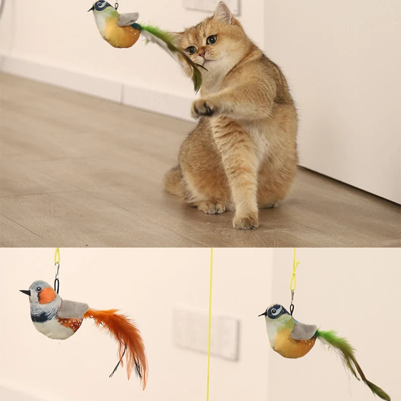 HOOPET Simulation Bird Interactive Funny Cat Stick Toy Furry Feather Bird Sucker Cat Stick Toy Kitten Playing Pet Accessories