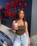 2026 Summer Fashion Square Collar Solid Color Sleeveless Bodysuit High Waist Sexy Tight Women's Jumpsuit