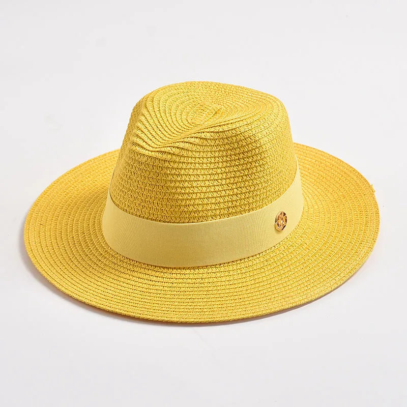New Summer Straw Hat for Women Panama Soft Shaped Beach Sun Hat Outdoor UV Protection Travel Hat Sombreros De Mujer