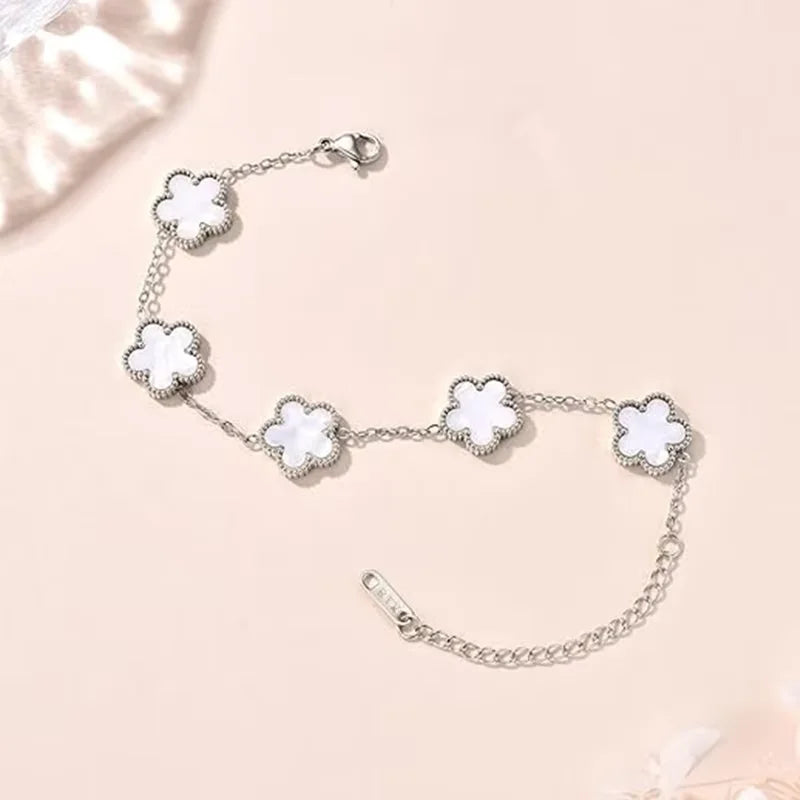 Stainless Steel Flower Four-leaf Clover Women's Bracelet Necklace Earrings Jewelry Gift