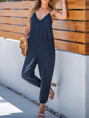 Women's Suspender Jumpsuit, Summer Casual Trousers with Pockets, Fashionable Suspender Pants, Suitable for Everyday Wear