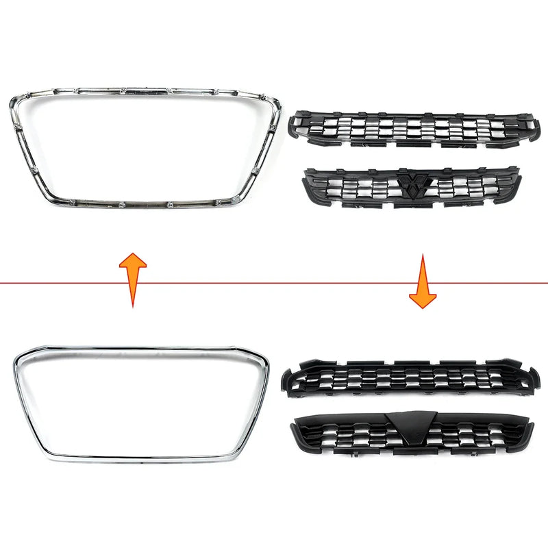 Front Bumper Lower Upper Grille Trim Set 3pc For13-15 Outlander Sport ASX RVR