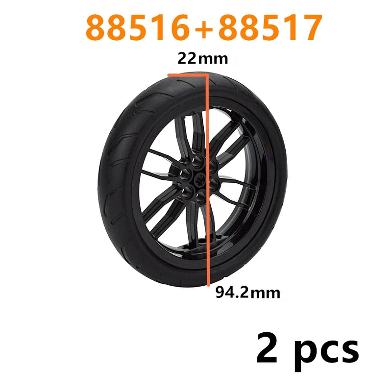 2Pcs MOC Building Block Motorcycle Tyre & Motorcycle Rim Technical Part Brick Wheel Hub Compatible with 88517 11957  Cars Toy