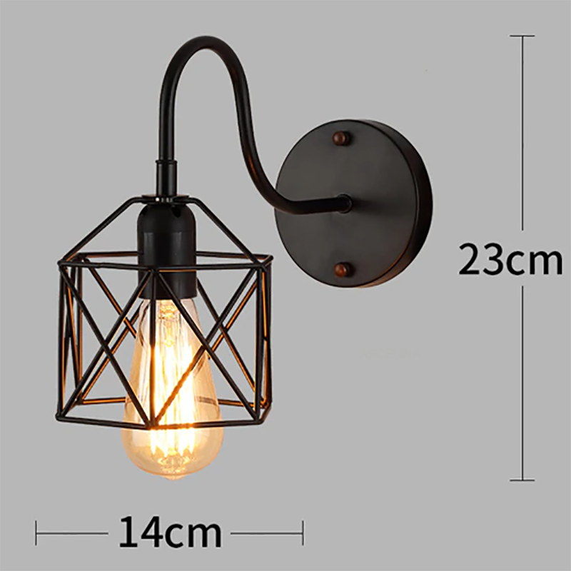 Retro LED Wall Lamp Minimalist Cage Black Lampshade Iron Light For Living Room Dining Room Bedroom Study Indoor Lighting Fixture