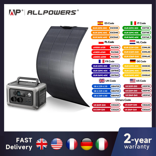 ALLPOWERS R600 Powerstation mit Solarpanel 100W, LiFePO4 Akku 299Wh Camping Generator 600W Stromversorgung für Zuhause Notstromversorgung Wohnmobil