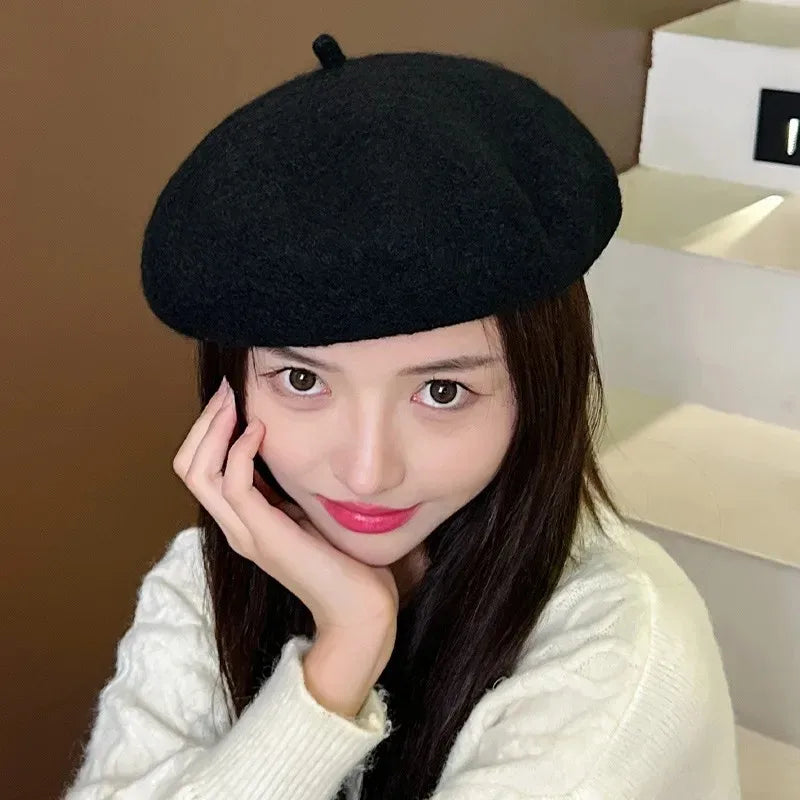 Women Wool Berets French Artist Style Warm Winter Beanie Hat Retro Plain Beret Solid Color Elegant Lady All Matched Autumn Caps