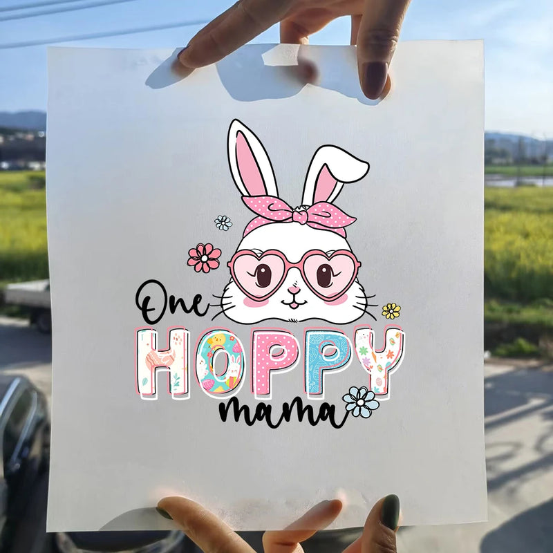15cm New Easter Egg Rabbit Iron On Heat Transfer Stickers For Clothes DTF Pinted Vinyl Thermal Appliques Washable T-Shirt Decal
