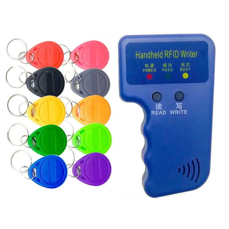 Handheld 125KHz EM4100 TK4100 RFID Copier Writer Duplicator Programmer Reader + 5pcs EM4305 T5577 Rewritable ID Keyfobs Tags