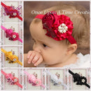 1PCS Baby Girls Flower Headband Rose Bow Pearl Elastic Kids Children Hairbands Hair Accessories Photo Props Headwear