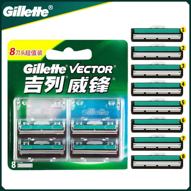 Gillette Vector Shaving Blades for Men Manual Safety Beard Shaver Hair Removal Double Layer Head Razor Blade Cassettes 8-24PCS