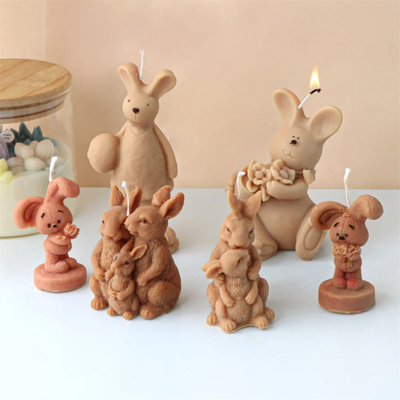 Multi Style Easter Rabbit Candle Silicone Moulds 3D Animal Crafts Resin Gypsum Soap Mold DIY Ice Block Baking Tool Home Gift