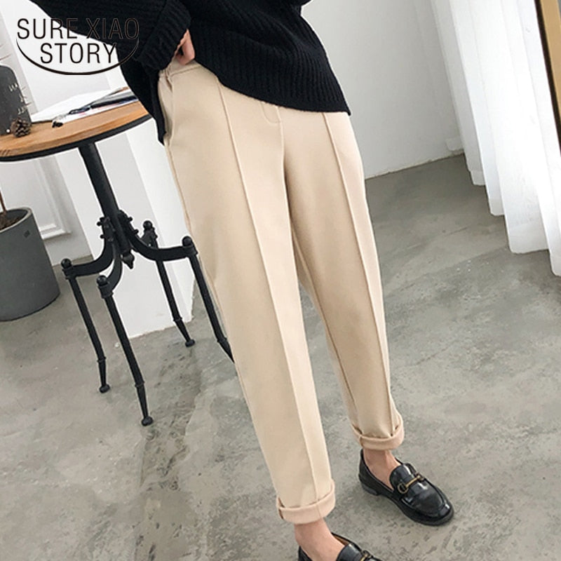 Thicken Women Pencil Pants 2023 Spring Winter Trousers OL Style Wool Female Work Suit Pant Loose Female Trousers Capris 6648