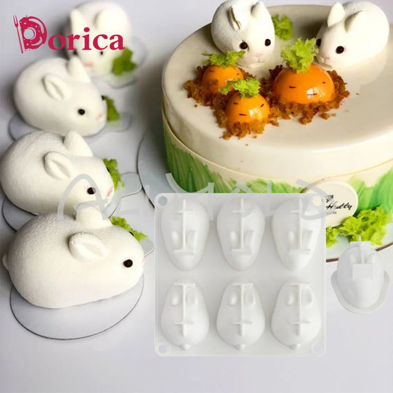 6 Holes Rabbit Easter Silicone Mold Single 3D Bunny Cake Mould Handmade Soap Candle Model Mousse Cake Decorating Tools Bakeware