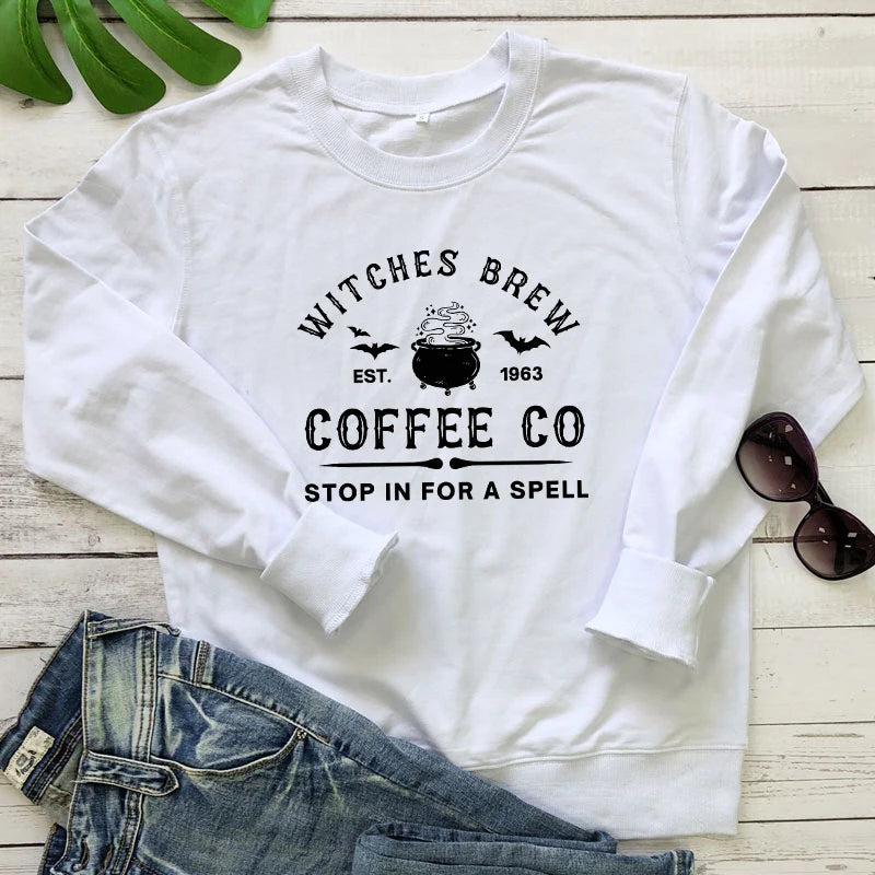 Witches Brew Coffee Co Sweatshirt Aesthetic Witchy Woman Halloween Drinking Pullovers Streetwear