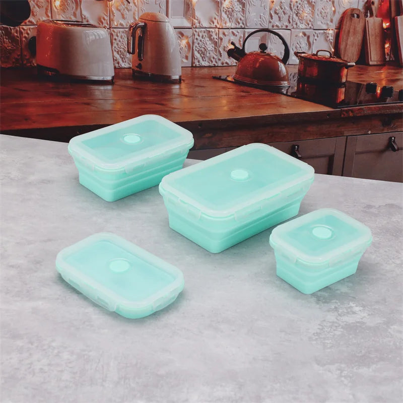 Silicone Folding Bento Box 4 Size Collapsible Portable Lunch Box for Food Dinnerware Food Container Bowl Lunchbox Tableware