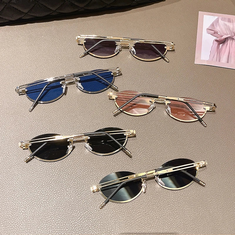 New Vintage Small Oval Frame Sunglasses Trendy Fashion Personalized Men Women Eyewear Top Brand Designer Male Female Shades