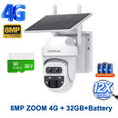 SHIWOJIA 12X Zoom 4G LTE Solar Security Camera 8MP Night Vision Dual-Lens Outdoor WiFi Solar Battery Camera PIR Human Detection