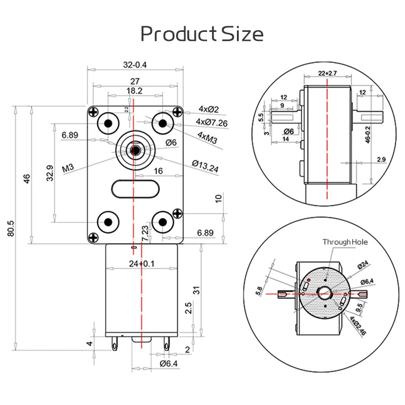 Double Shafts Turbo Worm Gear Motor High Torque JGY-370 6V 12V 24V DC Electric Motor Dc Reversed Self-Lock Dual Output Shaft