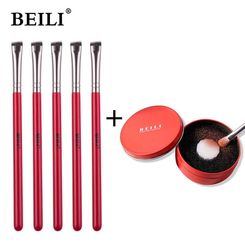 BEILI Red 5PCS Makeup Brushes Synthetic hair Eyebrow Eyeliner Natural goat hair Eyeshadow blending кисти для макияжа