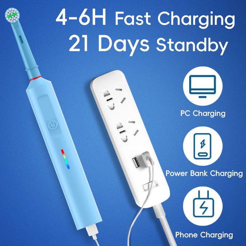 Intelligent Rotary Electric Toothbrush, Rechargeable Rotating Toothbrushes Compatible with Oral B Replacement Toothbrush Heads