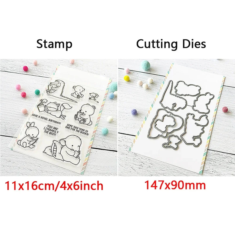 Birthday Cake Cute Frog Fox Animals Cutting Dies and Clear Stamps Bottle Thank You Words Dies For DIY Scrarpbooking Paper Craft
