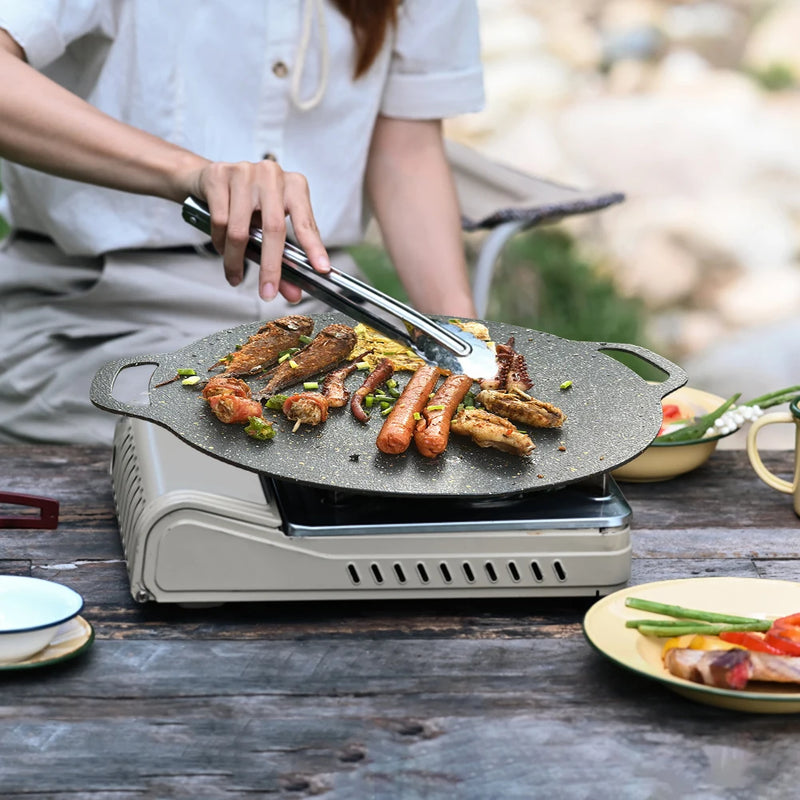 Smokeless BBQ Grill Pan Camping Cookware Round Pan Outdoor Griddle Frying Baking Pan Non-stick Barbecue Plate Cool Camping Gear