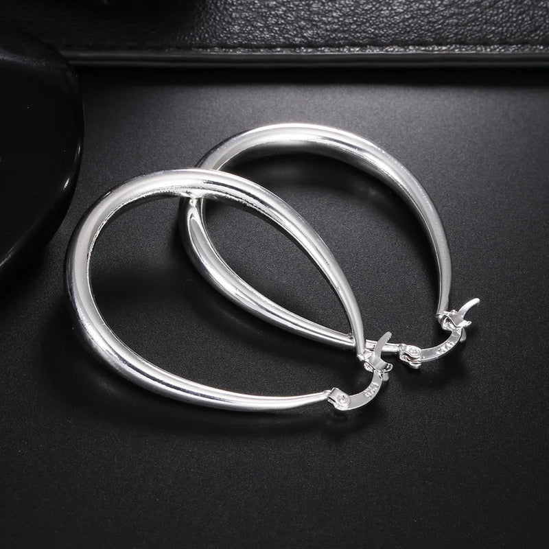 925 Sterling Silver 41MM Smooth Circle Big Hoop Earrings For Women Fashion Party Wedding Accessories Jewelry Christmas Gifts