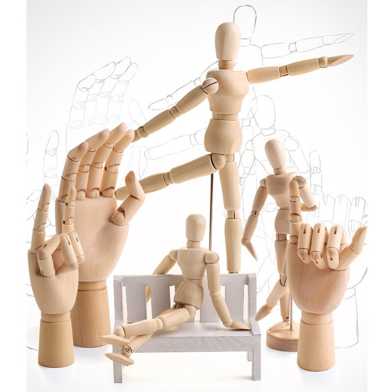 Drawing Sketch Mannequin Model Movable Limbs Wooden Hand Body Draw Action Toys Figures Home Decoration Artist Model Jointed Doll