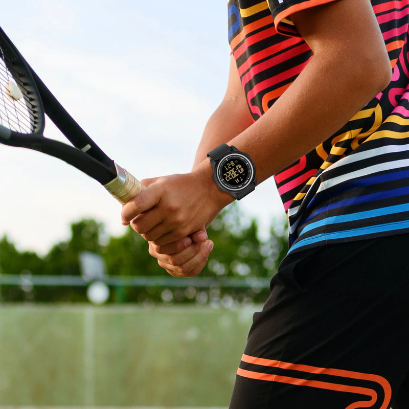 GOLDENHOUR Fashion Outdoor Sport Watch Men Multi-functional Alarm Clock Chrono 5Bar Waterproof Digital Watch Silicone  Strap