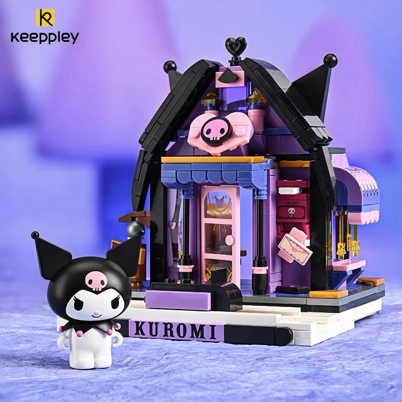 New Keeppley Sanrio Building Blocks Original Kuromi Melody Gemini Cartoon Street View Decoration Model Children's Toys Girl Gift