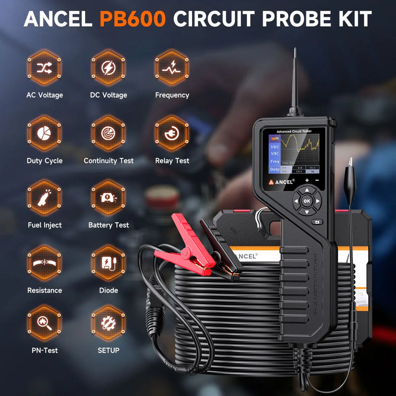 ANCEL PB600 Car Battery Tester Rleay Test Power Probe Circuit Tester Kit Electrical Integrated Auto Battery System Diagnostic