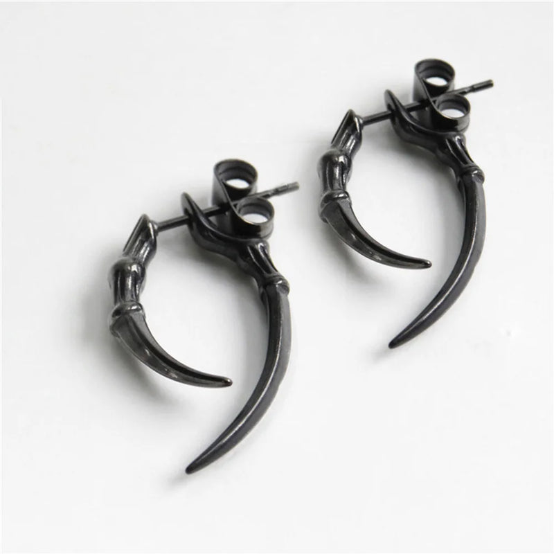 Retro Animal Claws Horn Stainless Steel Ear Piercing Black Silver Color Gothic Stud Earrings for Women Men Punk Cool Jewelry