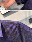 Large Size Cartoon Purple Short-sleeved Floral Shirt Men's Summer Dark Retro Hong Kong Style Handsome Hawaiian Shirt