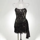 The Lace Hour | Strapless Lace-Panel Sheath Mini Dress