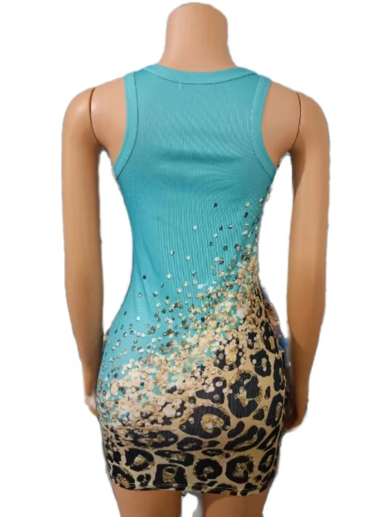 Sleeveless Noodle Dress for Women Summer Vestidos New Fashion Spaghetti Leopard Print Bodycon Sexy Mini Dress