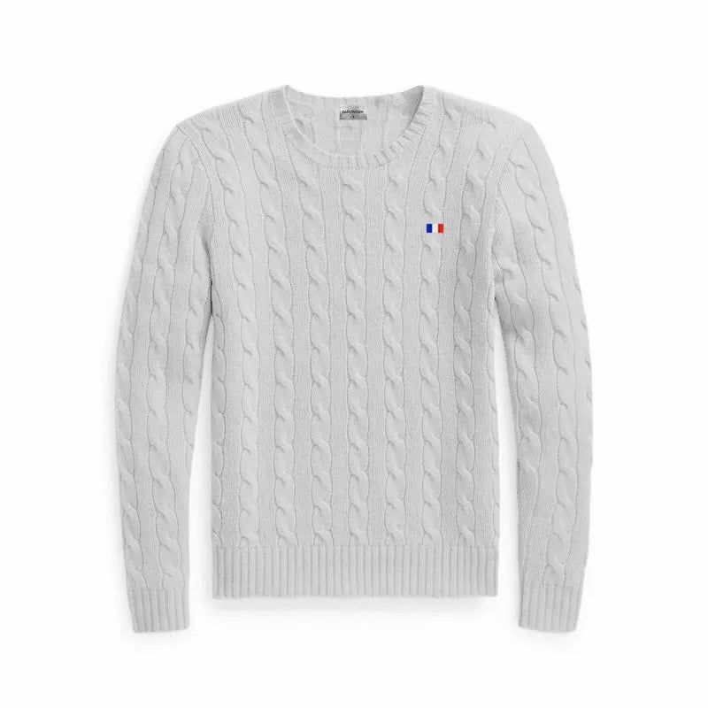 Brand Women's Clothing 2022 Early Loose O-Neck Knitted Sweater Cable Knitted Sweater 100% Cotton RL8519