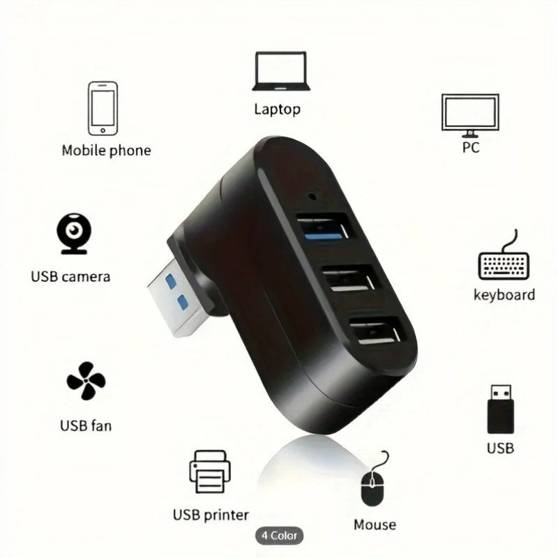 180° Degree Rotation Potable Converter Mini 3 Port 2.0 USB Hub High Speed Rotate Splitter Adapter For Laptop Notebook