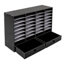 Adjustable Literature Organizer, 32 Compartment with 2 Drawers, Black, Durable, Removable Shelves Stackable Home, Office