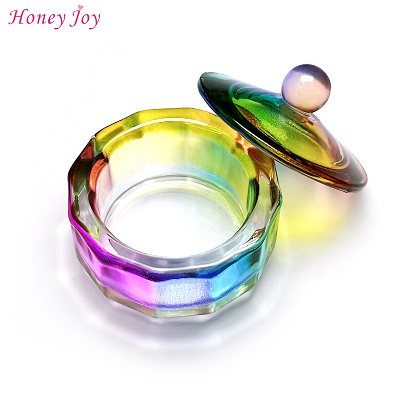 1 pc Rainbow Crystal Clear Acrylic Liquid Dish Dappen Dish Glass Cup with Lid Bowl for Acrylic Powder Monomer Nail Art Tool Kit