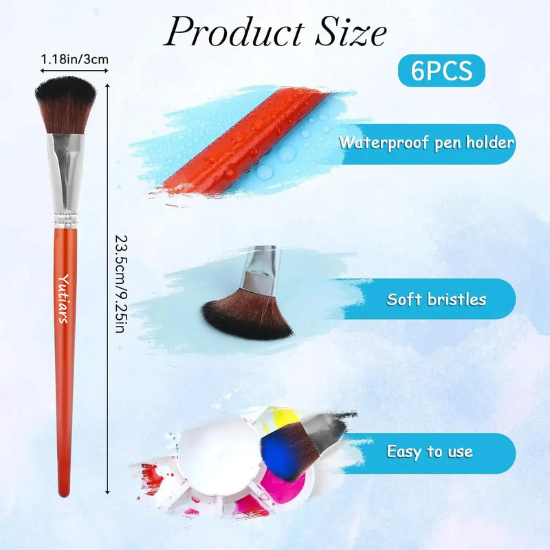 6pcs Mop Brush For Acrylic Painting 1 Inch Blending Brush Paint Brushes For Acrylic Face Body Painting Oval Mop Acrylic Brush