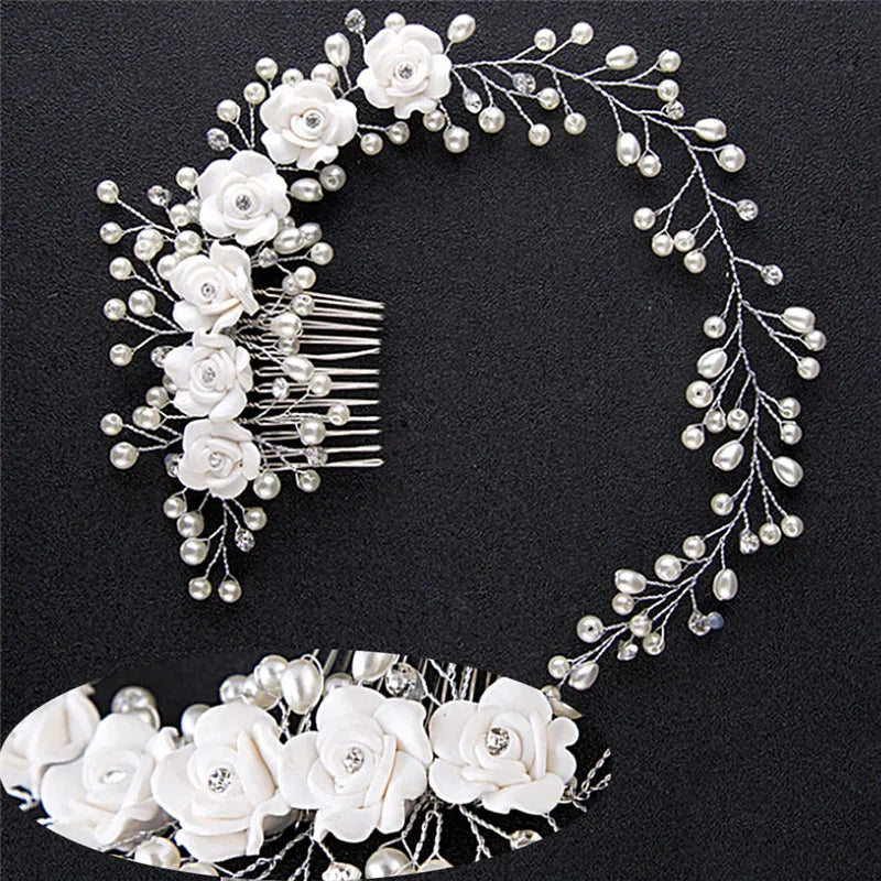 Made Hair Color Pearl Wedding Hair Combs Hair Accessories for Bridal Flower Headpiece Women Bride Hair ornaments Jewelry