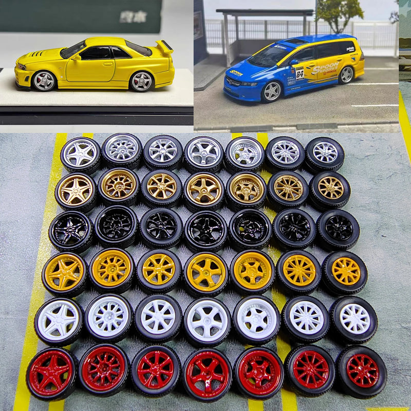 1set(for one car)1/64 10.3mm Wheels+Tires+Axle Orden/S1/SP5/57CR/AE201/MF10/T7R for 1:64 Model Car Hotwheels/JDM Modified