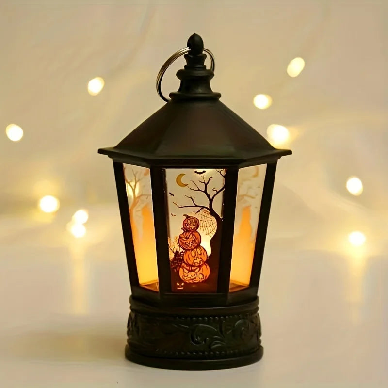 1pc Halloween Pumpkin Lantern LED Electronic Candle Easter Party Layout Decoration Ornaments Pagoda Wind Lamp Hanging