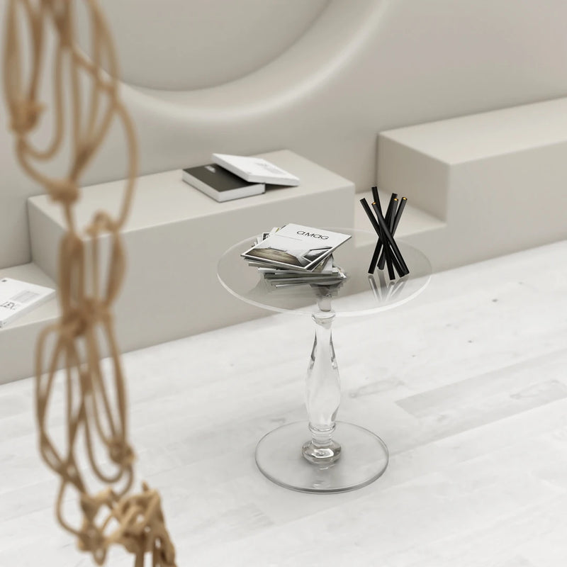 Living Room Bedroom Furniture | Clear Round Acrylic Small Table | 17.7" Diameter 18.7" Height Sofa Side End Nightstand
