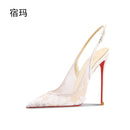 Black lace high-heeled sandals for the summer of 2025, new pointed, thin heel,shallow mouth,comfortable professional single shoe