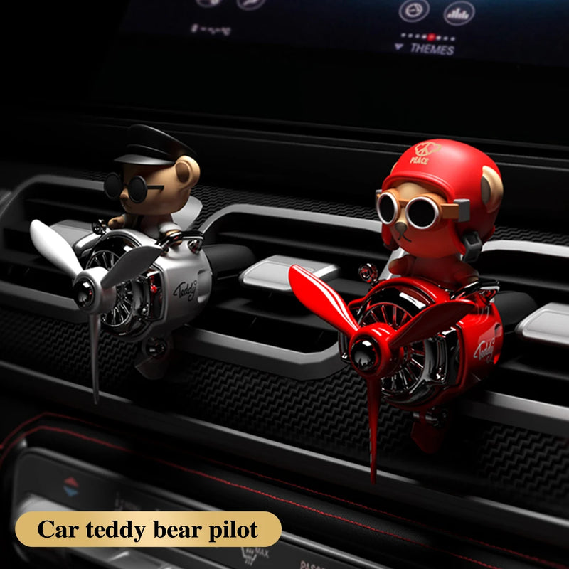 Car Air Freshener Teddy Bear Pilot Auto Accessories Interior Perfume Diffuser Rotating Propeller Outlet Fragrance Design Decor