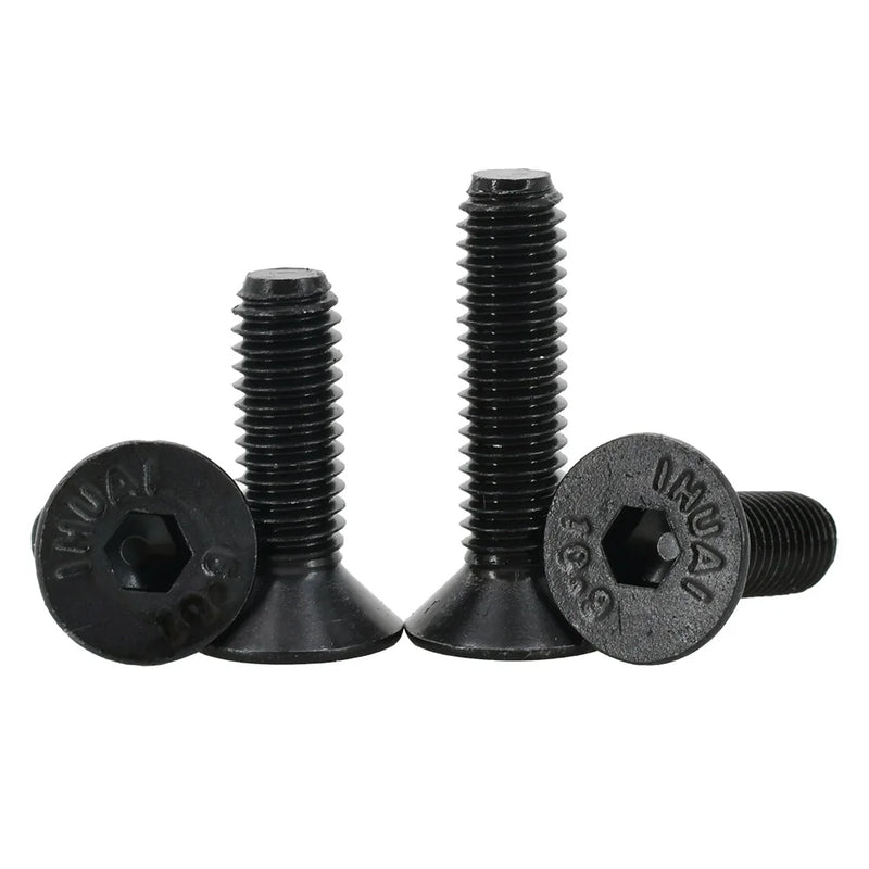 Grade 10.9 Carbon Steel Black Countersunk Flat Head Hex Bolt Nut Kit Electric Machine Screws Hexagon Allen Bolts M2 M3 M4 M5 M6