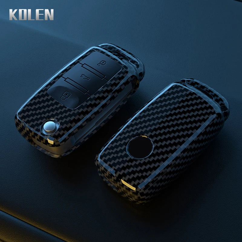 ABS Carbon Fiber Car Flip Key Case Cover For VW Volkswagen Polo Golf Passat Beetle Tiguan Seat Leon Altea Skoda Octavia Kodiaq