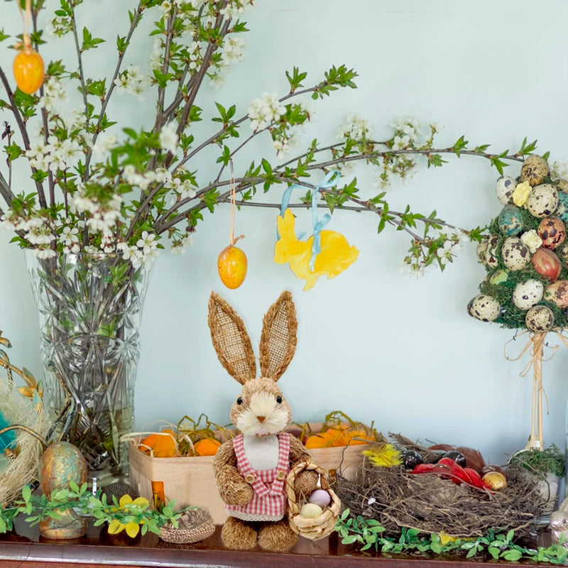 Cute Straw Rabbits Bunny Standing Decorations w/Carrots for Easter Party Home Garden Wedding Ornament Photo Props Crafts